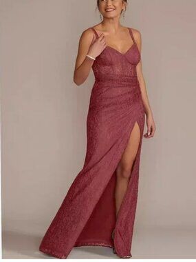 Galina Signature Lace Corset Bodice Dress with Slit Size 8